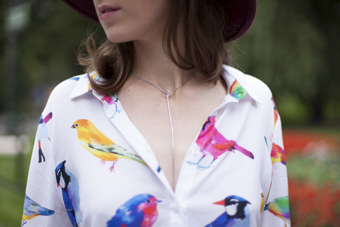 printed shirt woman boho birds ptaki koszula